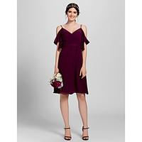 LAN TING BRIDE Knee-length Chiffon Bridesmaid Dress - A-line Spaghetti Straps Plus Size / Petite with Criss Cross