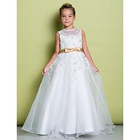 LAN TING BRIDE A-line Floor-length Flower Girl Dress - Organza Jewel with Appliques