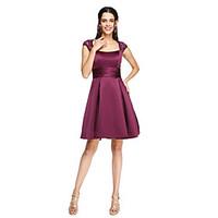 LAN TING BRIDE Knee-length Square Bridesmaid Dress - Elegant Sleeveless Lace Satin