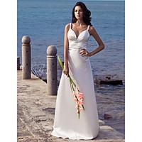 LAN TING BRIDE Sheath / Column Wedding Dress - Chic Modern Open Back Sweep / Brush Train Straps Stretch Satin with Beading