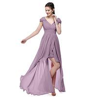 LAN TING BRIDE Asymmetrical V-neck Bridesmaid Dress - Elegant Short Sleeve Chiffon