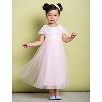 LAN TING BRIDE A-line Ankle-length Flower Girl Dress - Lace Tulle Jewel with Lace