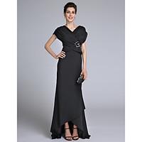 LAN TING BRIDE Sheath / Column Mother of the Bride Dress - Vintage Inspired Sweep / Brush Train Short Sleeve Chiffon withBeading Criss