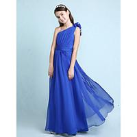 Lanting Bride Floor-length Chiffon Junior Bridesmaid Dress A-line / Princess One Shoulder Natural withRuffles / Sash / Ribbon / Side