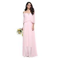 LAN TING BRIDE Floor-length Off-the-shoulder Bridesmaid Dress - Elegant Sleeveless Chiffon