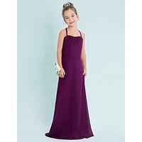 Lanting Bride Floor-length Chiffon Junior Bridesmaid Dress Sheath / Column Spaghetti Straps with