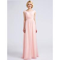 LAN TING BRIDE Floor-length V-neck Bridesmaid Dress - Open Back Short Sleeve Chiffon