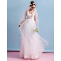 LAN TING BRIDE A-line Wedding Dress Beautiful Back Floor-length Spaghetti Straps Lace Tulle with Lace