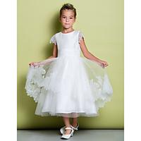 LAN TING BRIDE A-line Tea-length Flower Girl Dress - Lace Scoop with Lace