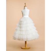 LAN TING BRIDE A-line Tea-length Flower Girl Dress - Lace Tulle Jewel with Lace