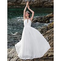 LAN TING BRIDE Sheath / Column Wedding Dress - Chic Modern Elegant Luxurious Open Back Floor-length Halter Chiffon with Draped