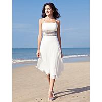 LAN TING BRIDE Sheath / Column Wedding Dress - Reception Little White Dress Tea-length Spaghetti Straps Chiffon with Sequin