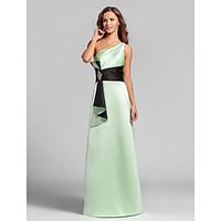 LAN TING BRIDE Floor-length Satin Lace-up Bridesmaid Dress - A-line One Shoulder Plus Size / Petite