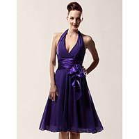 LAN TING BRIDE Knee-length Halter V-neck Bridesmaid Dress - Sexy Sleeveless Chiffon