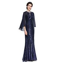LAN TING BRIDE Trumpet / Mermaid Mother of the Bride Dress - Elegant Floor-length Long Sleeve Chiffon Sequined with Sequins