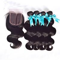 Lace Closure With Bundles Peruvian Virgin Hair Body Wave With Closure 4 Bundles With Closure Human Hair