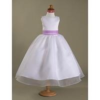 LAN TING BRIDE A-line Princess Tea-length Flower Girl Dress - Organza Satin Square Straps with Bow(s) Draping Sash / Ribbon