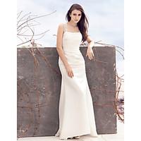 LAN TING BRIDE Sheath / Column Wedding Dress Simply Sublime Sweep / Brush Train Square Satin with Appliques Ruche