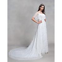 LAN TING BRIDE A-line Wedding Dress Floral Lace Court Train Bateau Lace with Lace