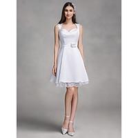 LAN TING BRIDE A-line Wedding Dress Little White Dress Knee-length Sweetheart Satin with Lace