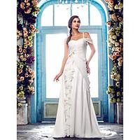 LAN TING BRIDE A-line Wedding Dress - Classic Timeless Elegant Luxurious Simply Sublime Sweep / Brush Train One Shoulder Chiffon with