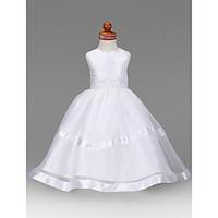 LAN TING BRIDE A-line Princess Floor-length Flower Girl Dress - Organza Taffeta Jewel with Beading Appliques Draping