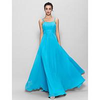 LAN TING BRIDE Floor-length Chiffon Bridesmaid Dress - A-line Spaghetti Straps with Draping