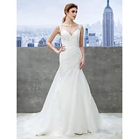 LAN TING BRIDE Trumpet / Mermaid Wedding Dress Beautiful Back Chapel Train Sweetheart Organza with Appliques