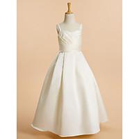 LAN TING BRIDE A-line Floor-length Flower Girl Dress - Satin Spaghetti Straps with Sash / Ribbon