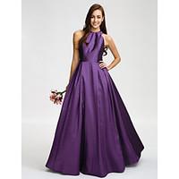 LAN TING BRIDE Floor-length Taffeta Bridesmaid Dress - A-line Jewel with Sash / Ribbon