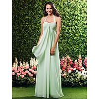 LAN TING BRIDE Floor-length Chiffon Bridesmaid Dress - Sheath / Column Halter / Sweetheart Plus Size / Petite