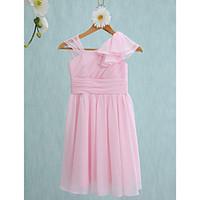 LAN TING BRIDE Knee-length Chiffon Junior Bridesmaid Dress Sheath / Column Straps Natural with Ruffles Side Draping