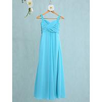 LAN TING BRIDE Floor-length Chiffon Junior Bridesmaid Dress Trumpet / Mermaid Straps Natural with Criss Cross