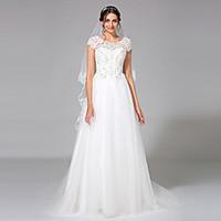 LAN TING BRIDE A-line Wedding Dress - Elegant Luxurious Open Back Court Train Jewel Tulle with Appliques Beading