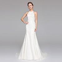 LAN TING BRIDE Trumpet / Mermaid Wedding Dress Open Back Sweep / Brush Train Jewel Lace Tulle with