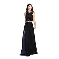 LAN TING BRIDE Floor-length Jewel Bridesmaid Dress - Two Pieces Furcal Little Black Dress Sleeveless Lace