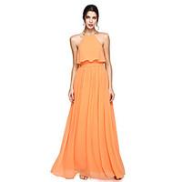 LAN TING BRIDE Floor-length Halter Bridesmaid Dress - Open Back Sleeveless Chiffon