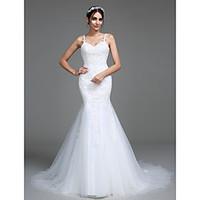 LAN TING BRIDE Trumpet / Mermaid Wedding Dress Beautiful Back Court Train Straps Tulle with Appliques