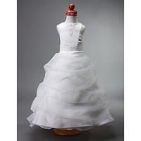 LAN TING BRIDE Ball Gown Floor-length Flower Girl Dress - Organza Satin Jewel with Beading Appliques Pick Up Skirt