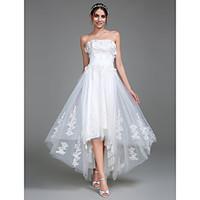 LAN TING BRIDE A-line Wedding Dress Simply Sublime Asymmetrical Strapless Tulle with Appliques Ruche