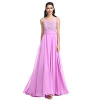 LAN TING BRIDE Floor-length Jewel Bridesmaid Dress - Open Back Sleeveless Chiffon