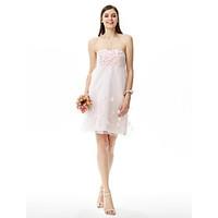 LAN TING BRIDE Knee-length Strapless Bridesmaid Dress Sleeveless Satin Tulle