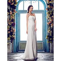 LAN TING BRIDE Sheath / Column Wedding Dress - Classic Timeless Glamorous Dramatic Simply Sublime Sweep / Brush Train One Shoulder