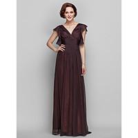 LAN TING BRIDE Floor-length V-neck Bridesmaid Dress - Beautiful Back Short Sleeve Chiffon