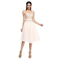 LAN TING BRIDE Knee-length Spaghetti Straps Bridesmaid Dress - Elegant Sleeveless Tulle