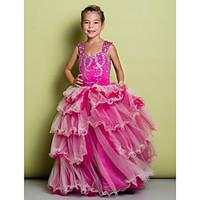 LAN TING BRIDE A-line Floor-length Flower Girl Dress - Organza Satin Straps with Beading