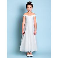 LAN TING BRIDE A-line Ankle-length Flower Girl Dress - Lace Off-the-shoulder with Embroidery