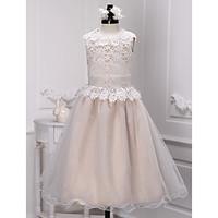 LAN TING BRIDE A-line Ankle-length Flower Girl Dress - Lace Organza Jewel with Lace