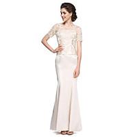LAN TING BRIDE Trumpet / Mermaid Mother of the Bride Dress - See Through Ankle-length Short Sleeve Charmeuse with Lace