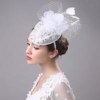 lace feather rhinestone tulle chiffon headpiece wedding special occasi ...